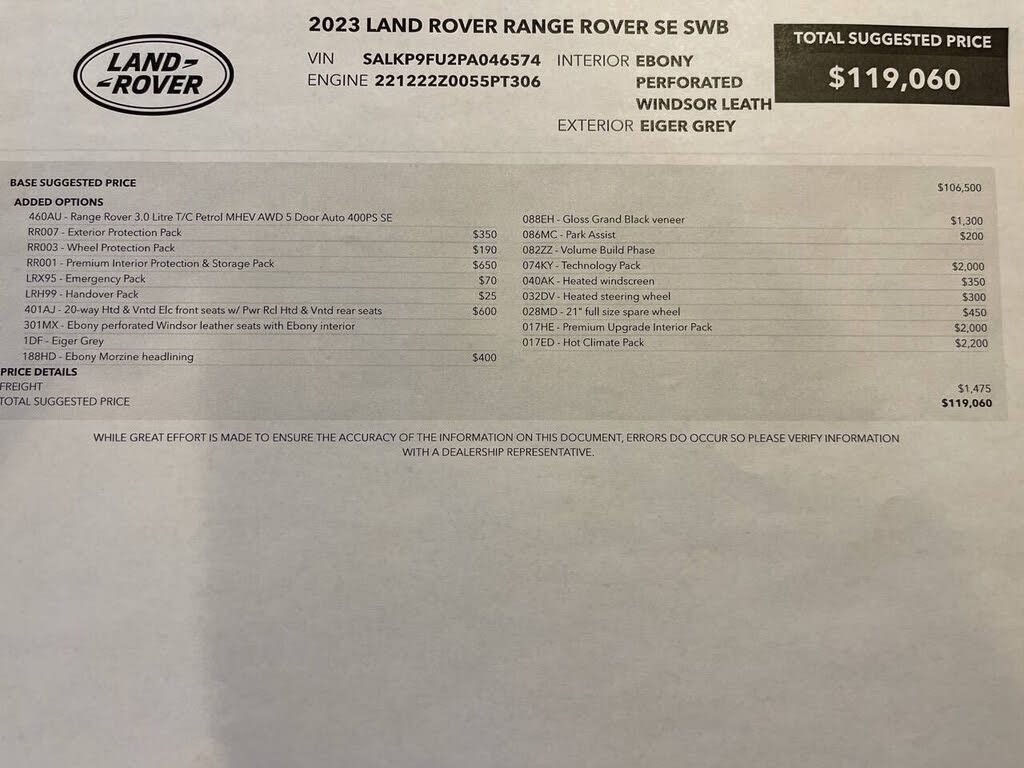2023 Land rover Range rover P400 se awd