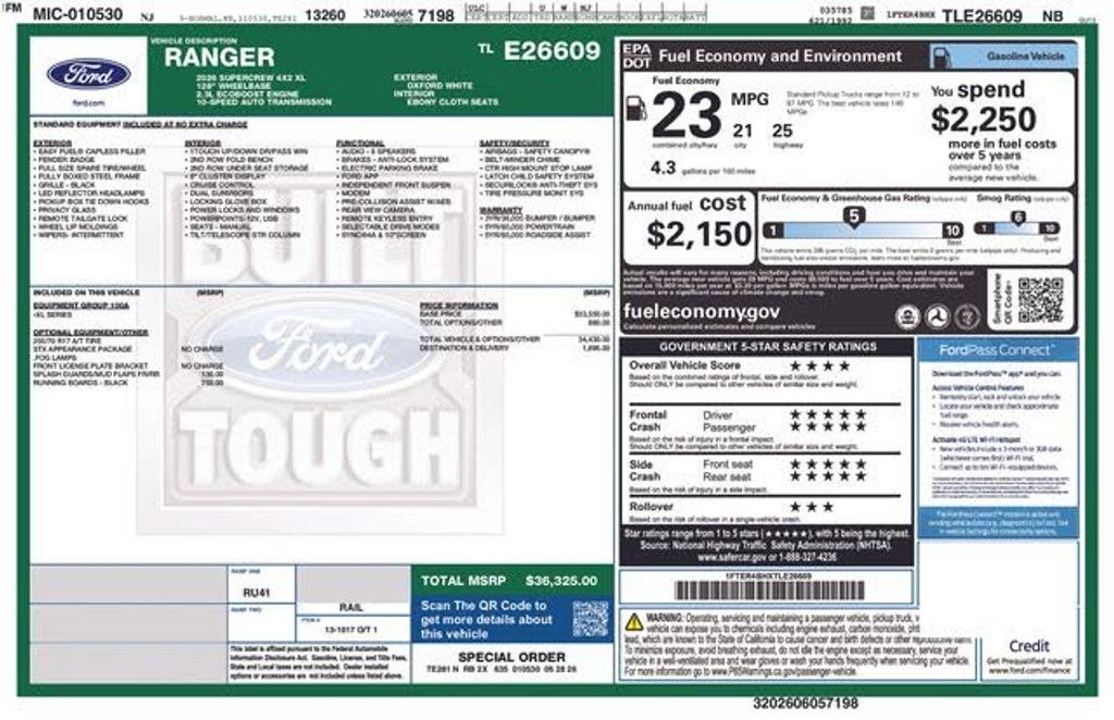 2026 Ford Ranger Xl rwd